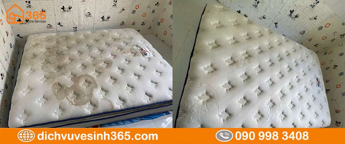 Nệm lò xo bẩn trước và sau khi giặt