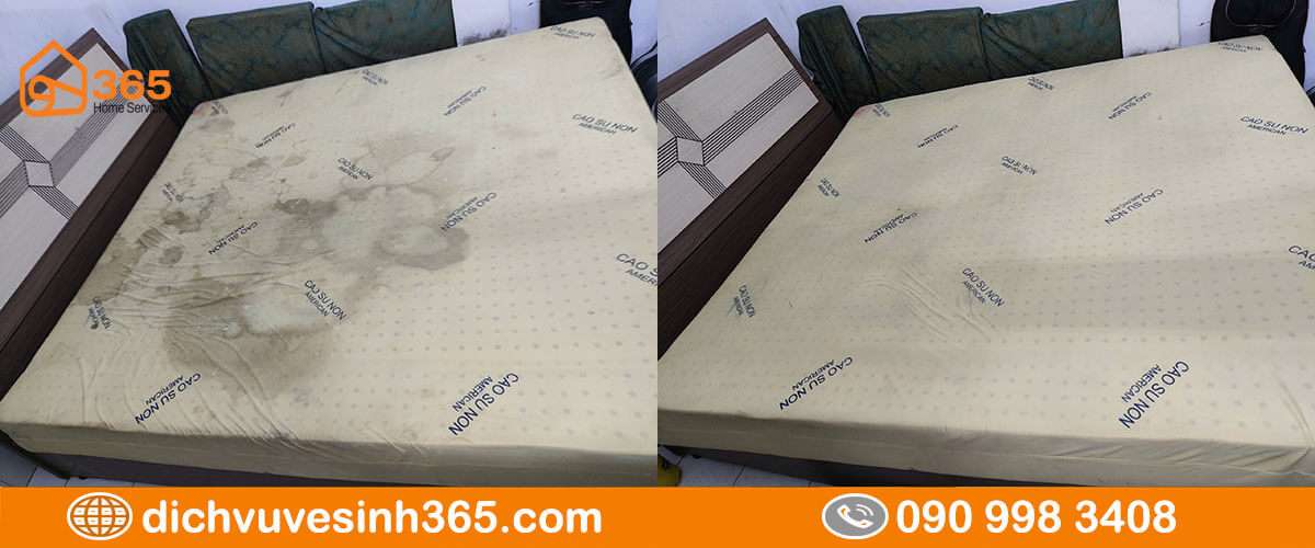 Hình ảnh so sánh nệm trước và sau giặt
